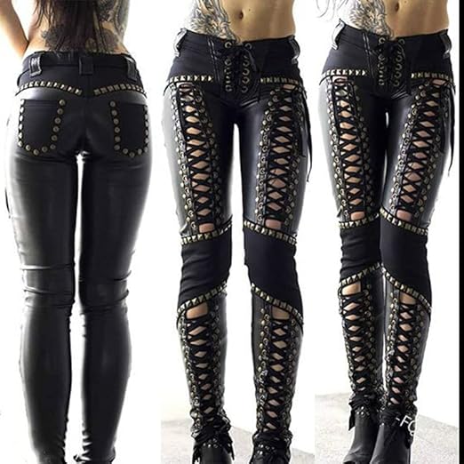 PU Leather Goth Punk Bandage Pants