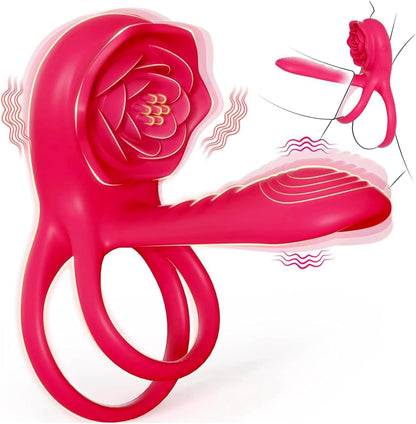 Remote Control 3 in 1 Rose Design Dual Stimulator Cock Ring