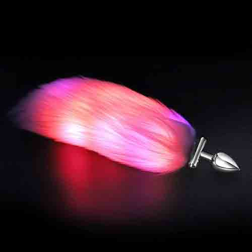 LED Glowing Foldable Fox Tail with Steel Butt Plug