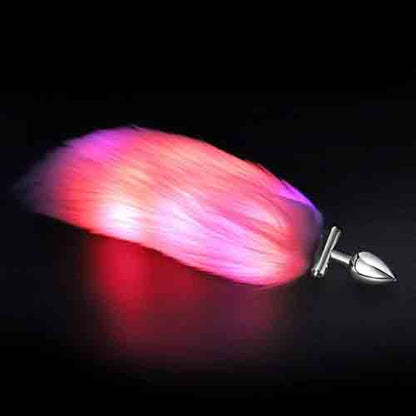 LED Glowing Foldable Fox Tail with Steel Butt Plug