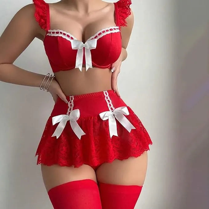 Scarlet Sweetheart Bow Sexy Skirt Set