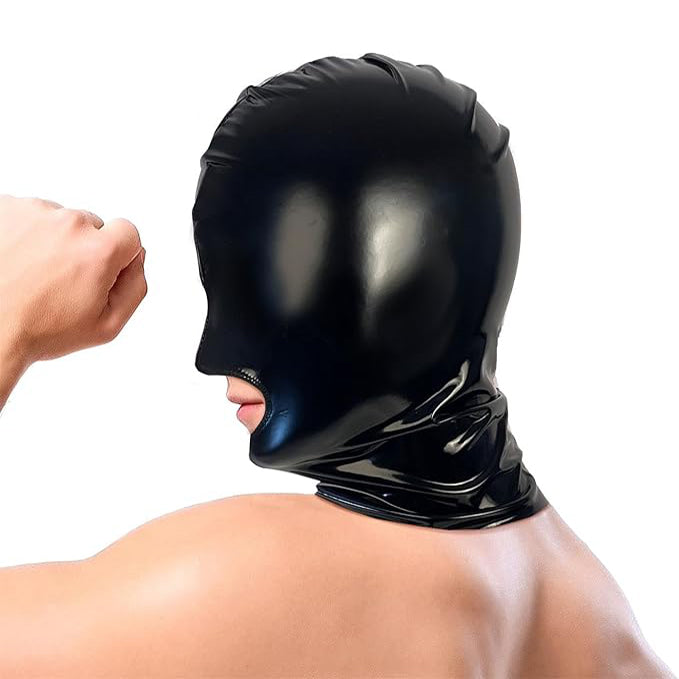 Latex Full Face Bondage Hood Mask with Mouth Opening