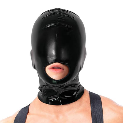 Latex Full Face Bondage Hood Mask with Mouth Opening