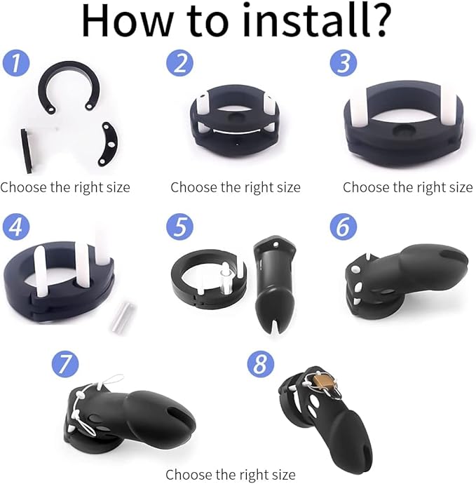 Silicone Male Chasity Cage lock with 5 Rings