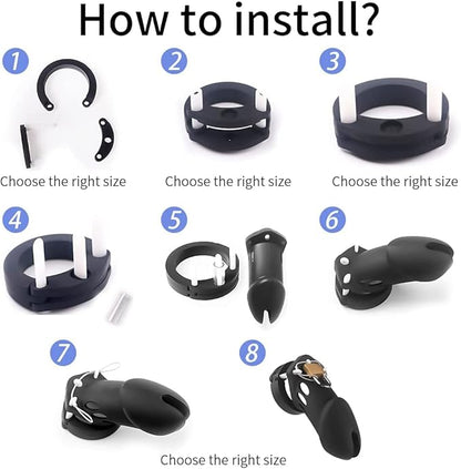 Silicone Male Chasity Cage lock with 5 Rings