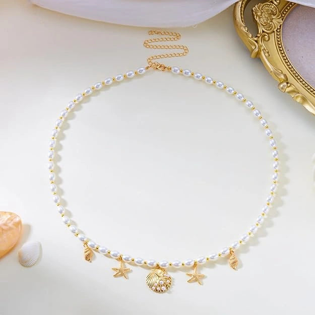Women’s Pearl Beaded Shell Charm Waist Chain Belly Chain