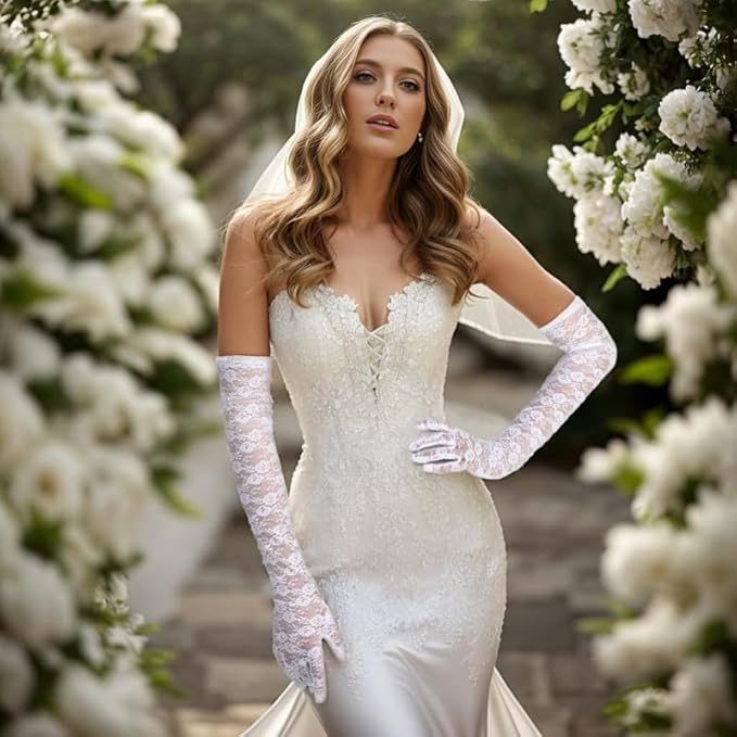 Long Mesh Floral Gloves