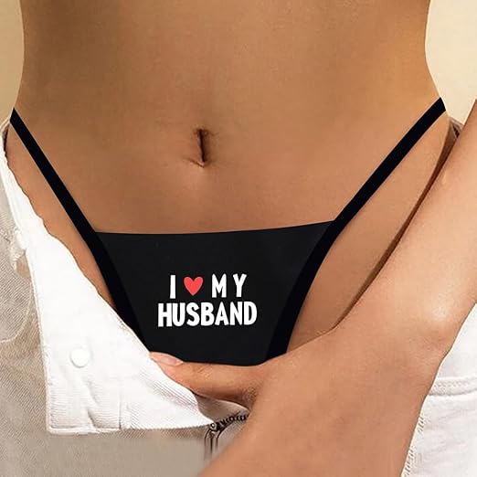 “I Love My Husband” Crotchless Black Thong