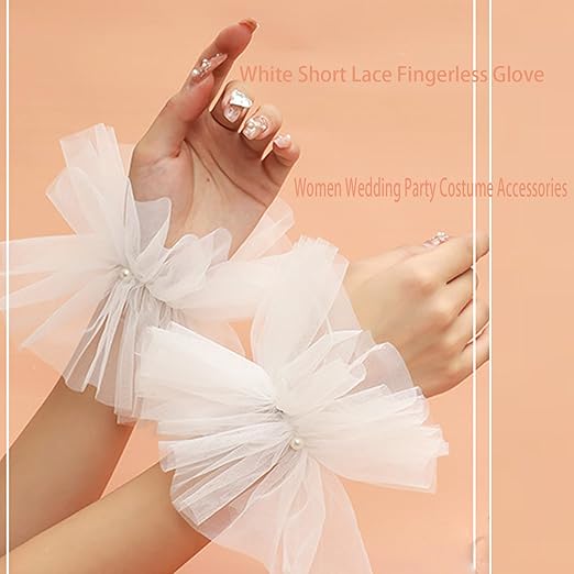 White Ruffle Short Hand Cuffs