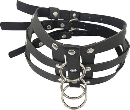 Men’s PU Leather Chest Harness with Neck Choker &amp; Handcuff