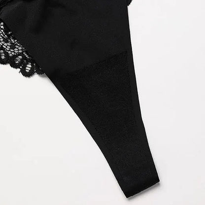 Black Lace "PRINCESS" Letter Double-Strap Thong Panty