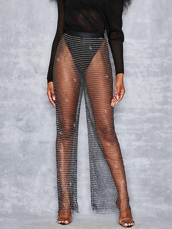 Mesh Rhinestone Fishnet Pant/Legging Sparkly Crystal Cover Up