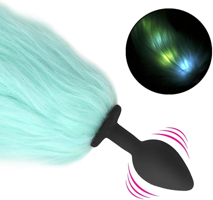 LED Glowing Fox Tail with Silicone Plug Blue