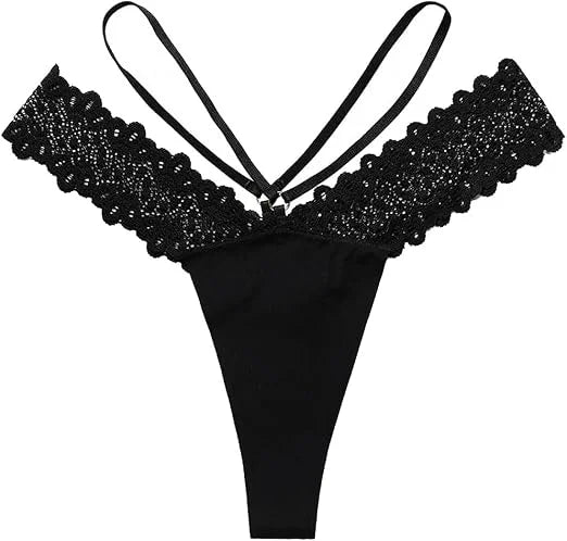 Black Lace "PRINCESS" Letter Double-Strap Thong Panty