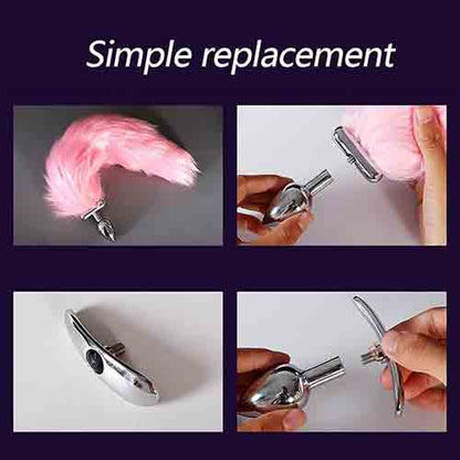 LED Glowing Foldable Fox Tail with Steel Butt Plug