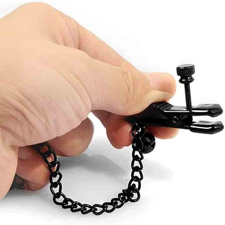 Black Metal Erotic Chain Nipple &amp; Clitoral Clamps