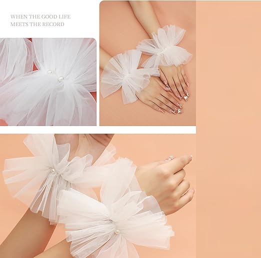 White Ruffle Short Hand Cuffs