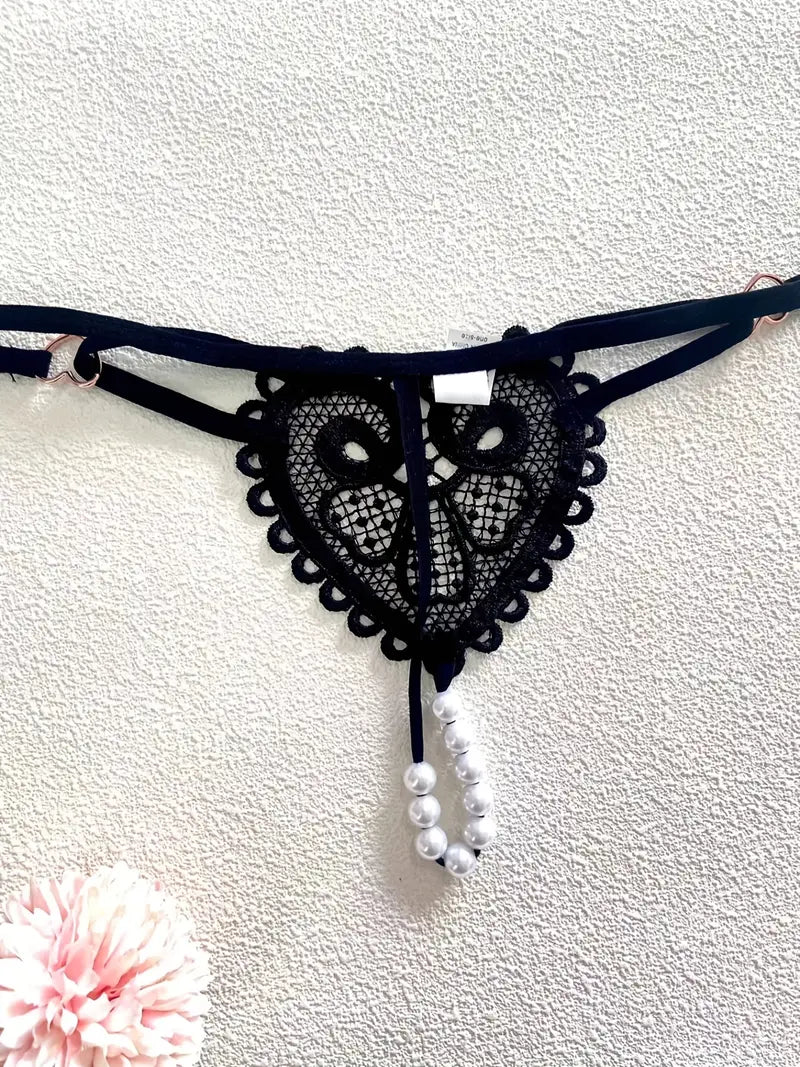 Heart Lace Pearl Thong