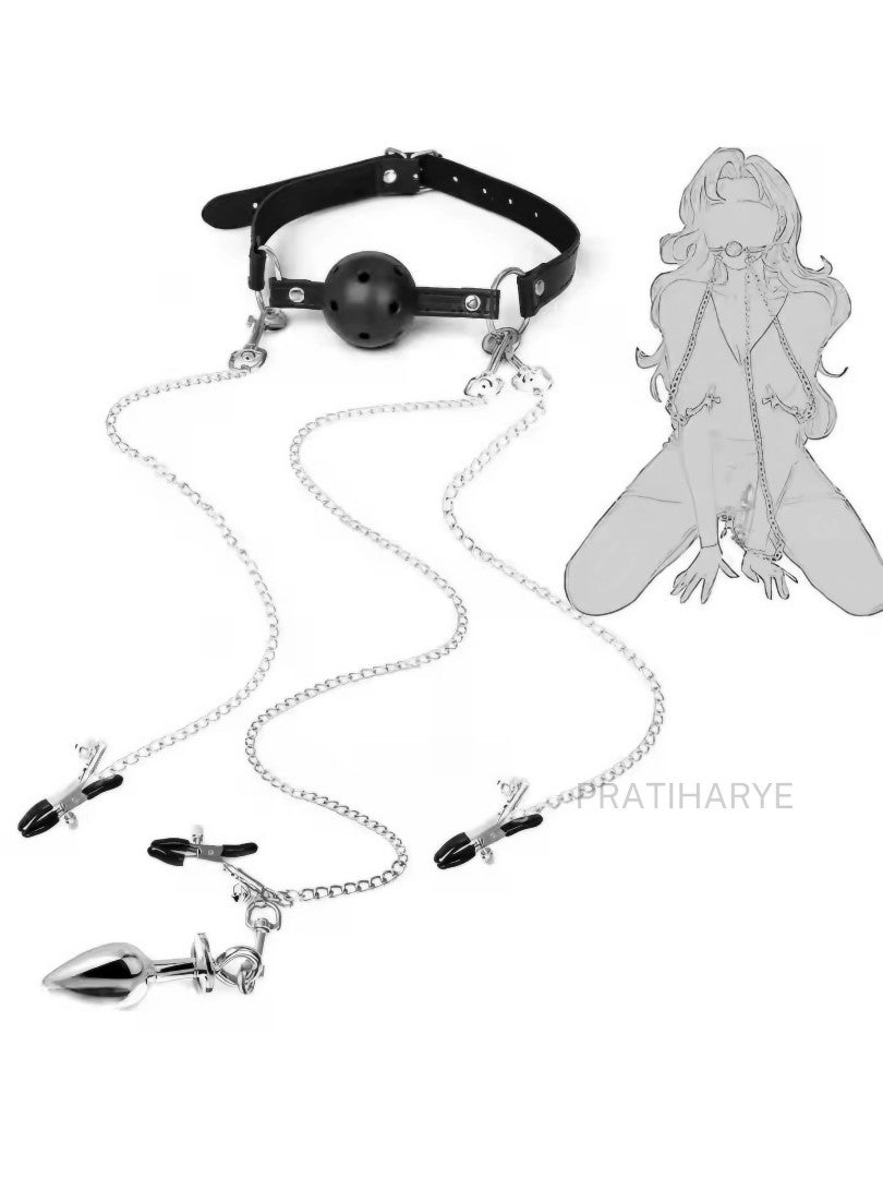 3PC BDSM Set - Gag Ball, Butt Plug, Nipple Clamp