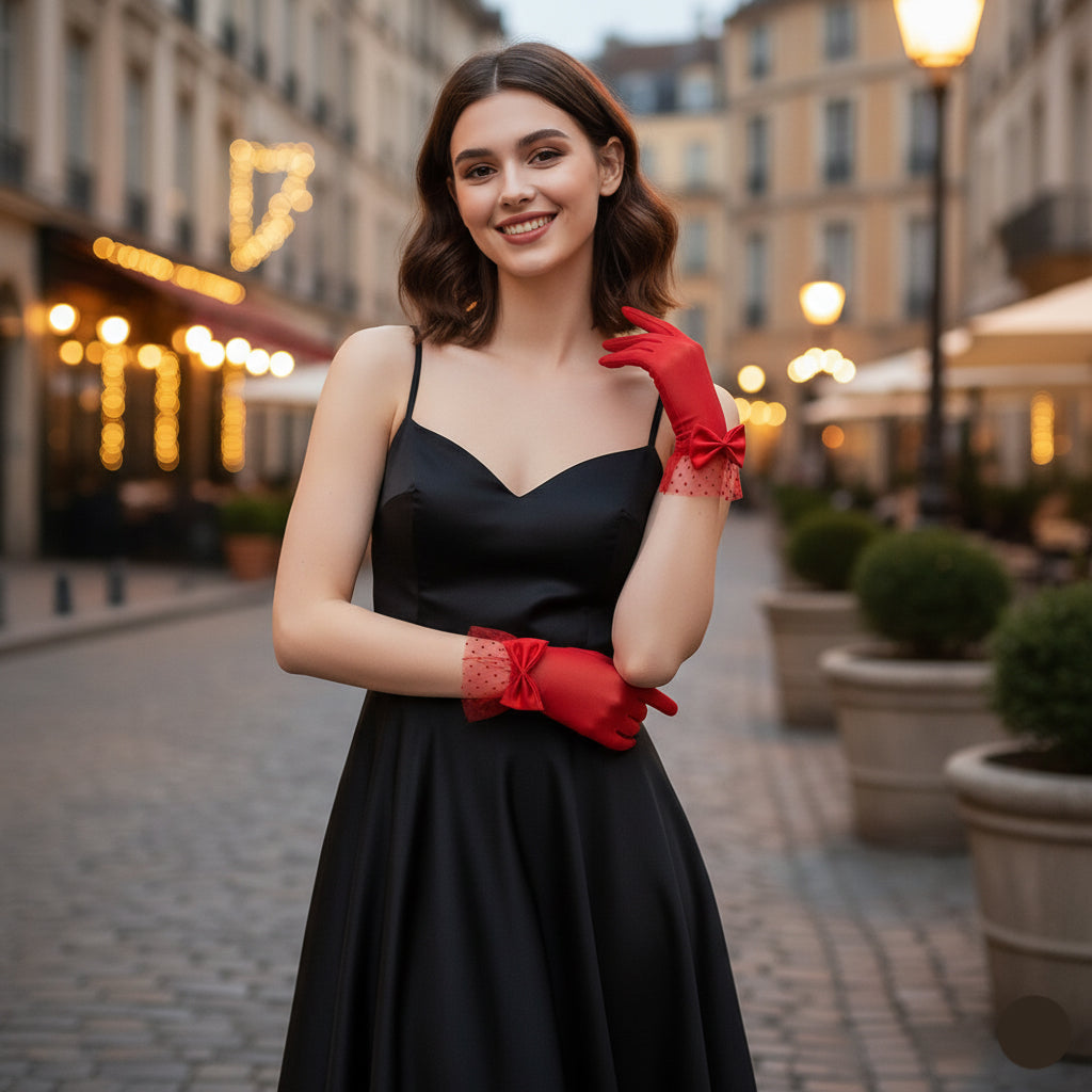 Short Plain Polka Dot Gloves