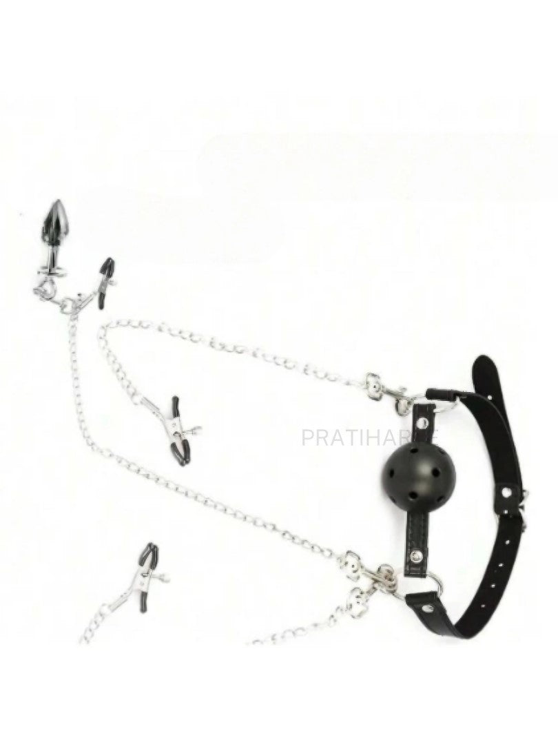 3PC BDSM Set - Gag Ball, Butt Plug, Nipple Clamp