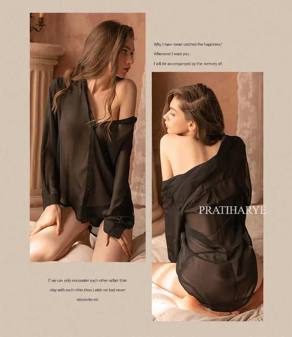 black chiffon sheer chain shirt