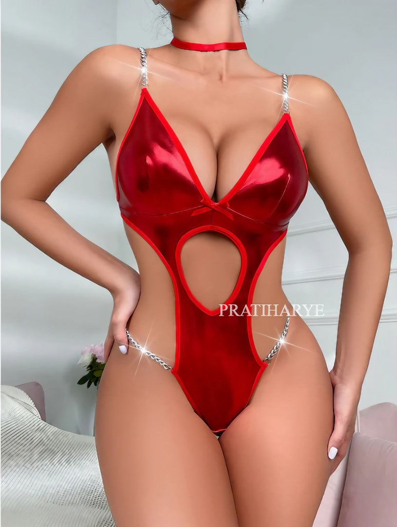 Pu leather cut out Bodysuit