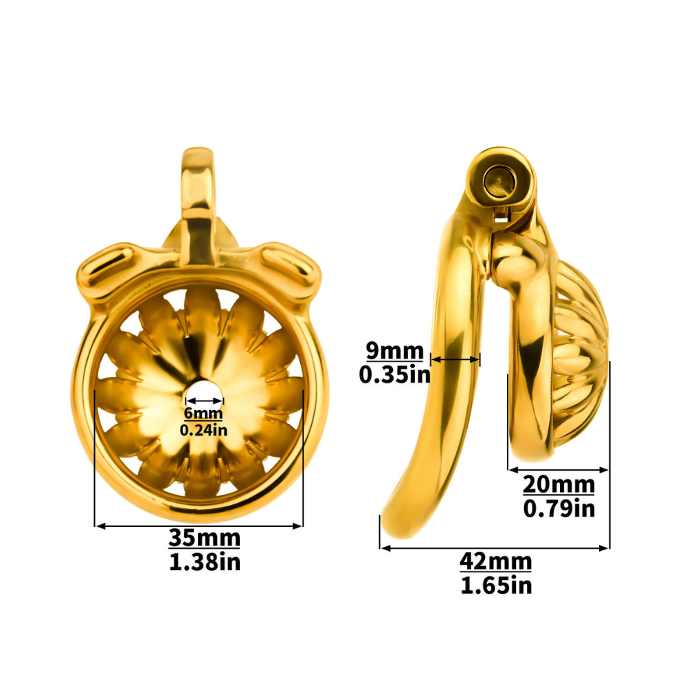 Premium Steel Gold Flat Chastity Cage