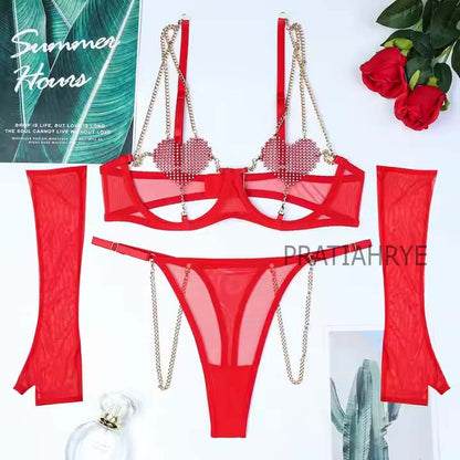 Chain Heart Bikini set with Gloves