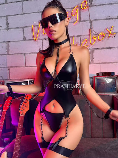 Pu Leather Wet Look Bodysuit