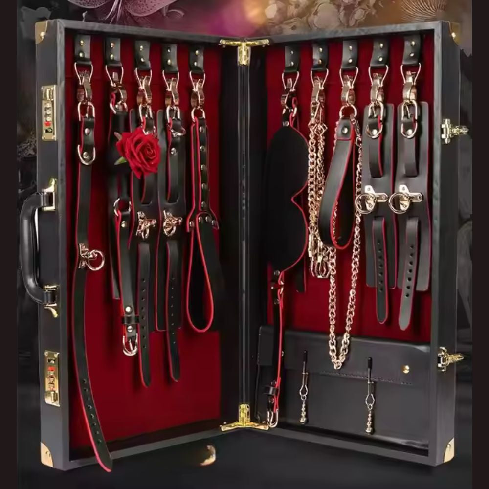 Luxurious Leather BDSM Kit with Lockable Storage Box