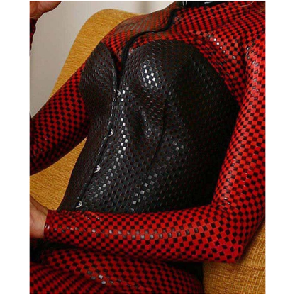Snake skin Full-Sleeve Zipper Catsuit