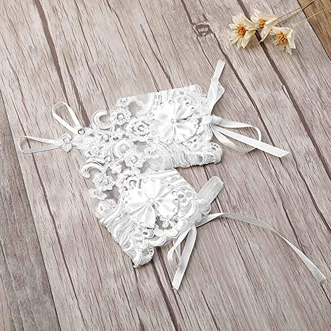 Short Bride Lace Gloves with Crystal Beading