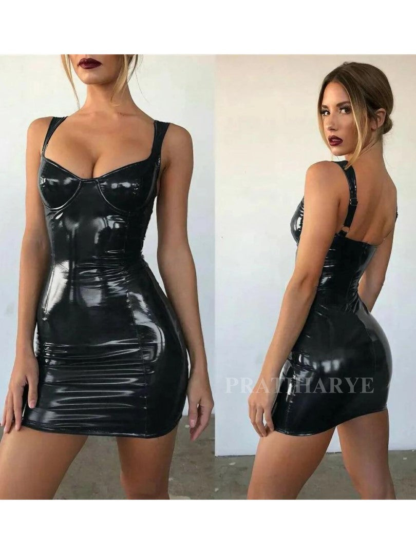 Short Pu leather Bodycon Dress