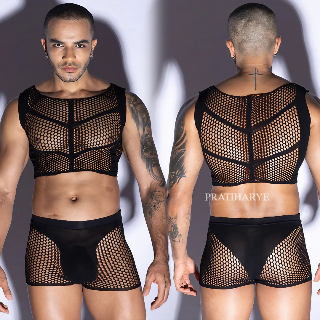 Men Fishnet T-shirt &amp; Underwear