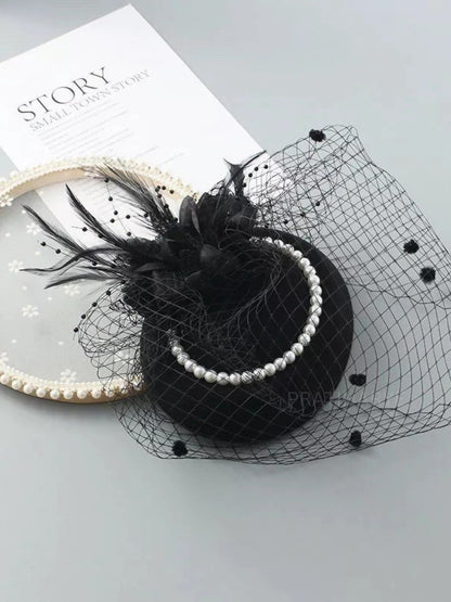 Classy Feather Flower Hat For Wedding Bridal Party | HAT-8