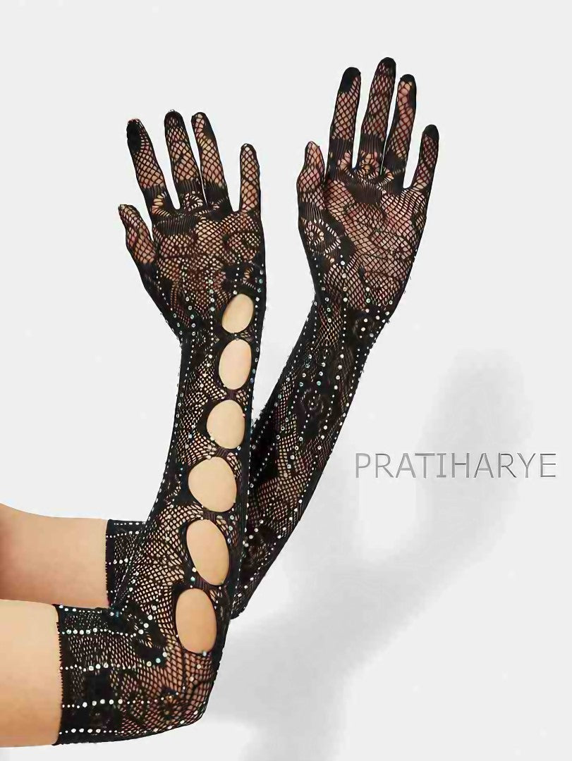 Rhinestone Fishnet Gloves