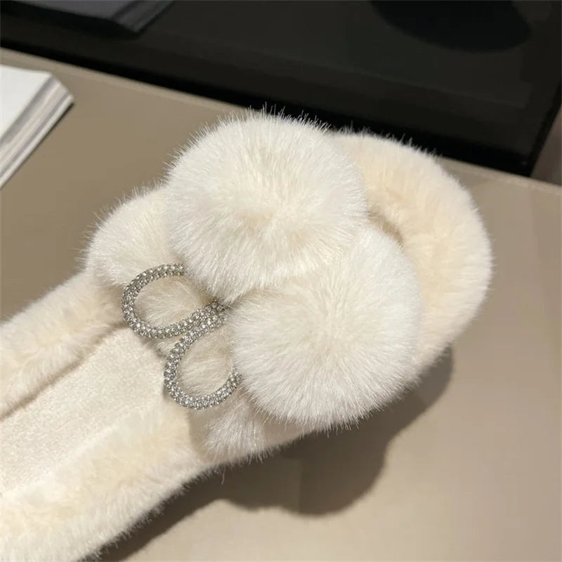 Cute Furry Glittery Pom-Pom Slippers