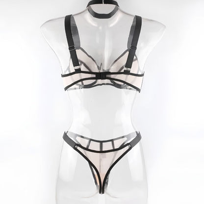 Trending Sheer Contrast Lingerie set with Black Stocking