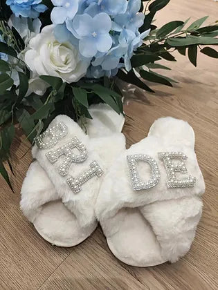 Premium Cute Fluffy Bride &amp; Wifey Slippers