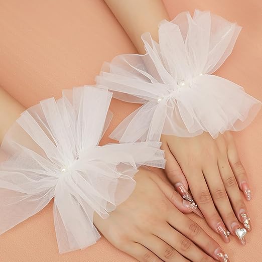 White Ruffle Short Hand Cuffs