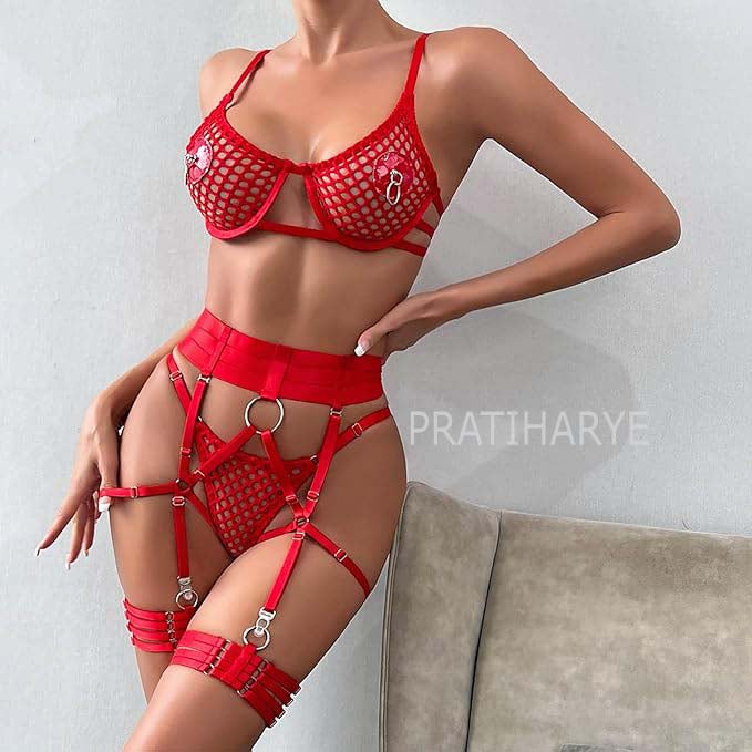 Nipple Cover Mesh Garter Set