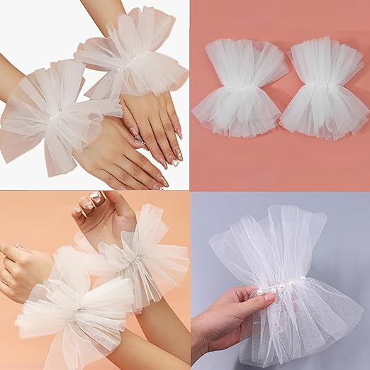 White Ruffle Short Hand Cuffs