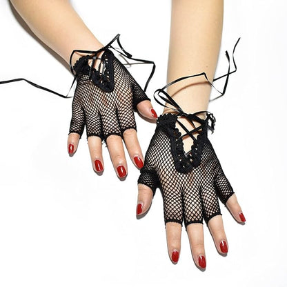 Short Fishnet Ribbon Gloves