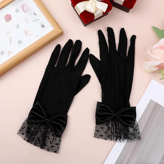 Short Plain Polka Dot Gloves
