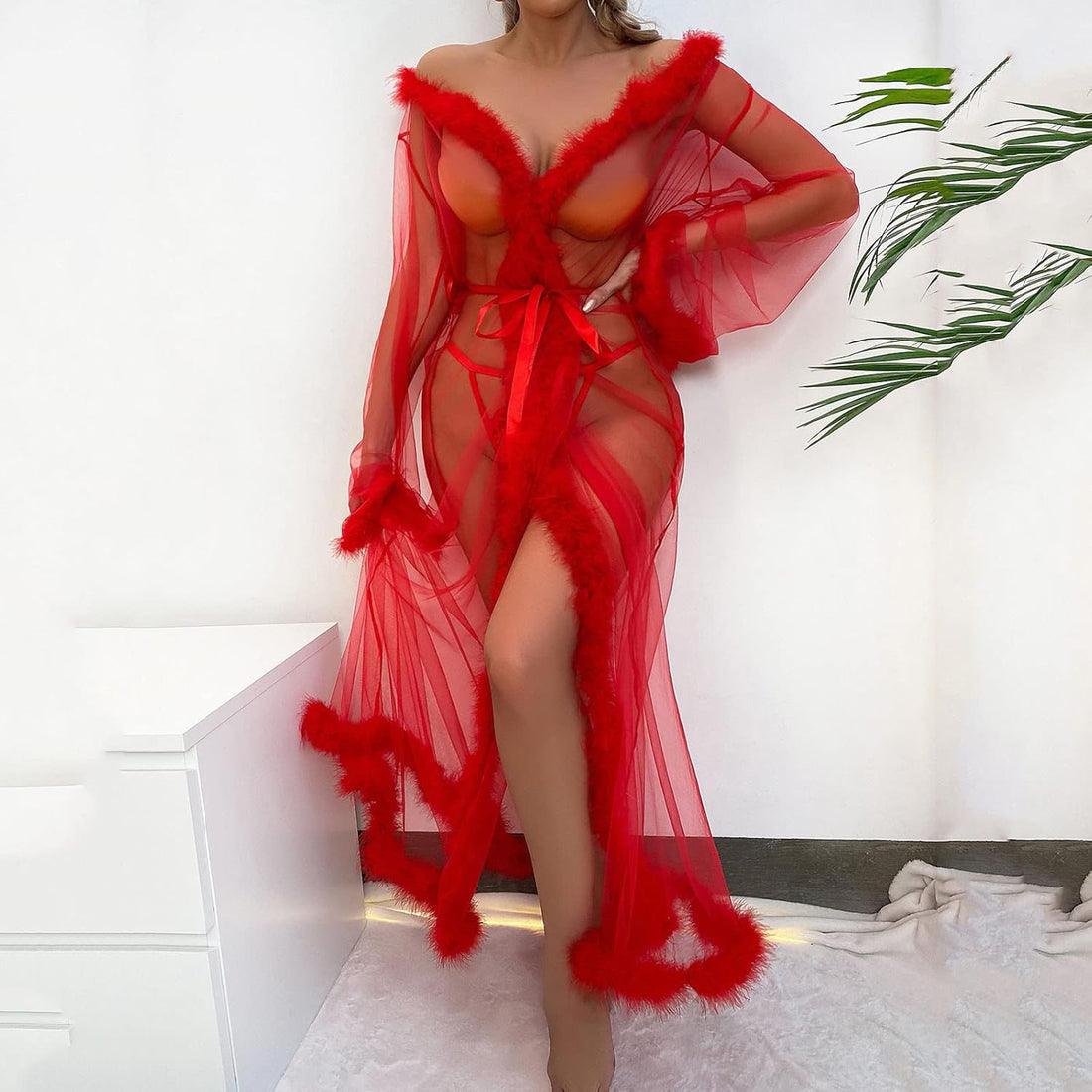 Furry Sheer Long Robe (NO G-STRING)