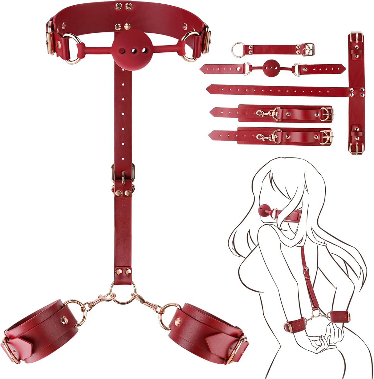 Premium BDSM Ball Gag Restraint Kit with Handcuffs