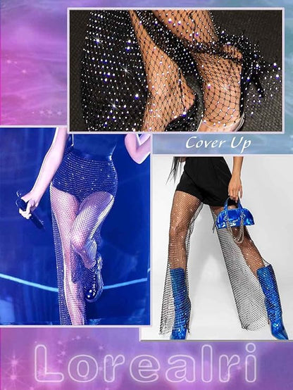 Mesh Rhinestone Fishnet Pant/Legging Sparkly Crystal Cover Up