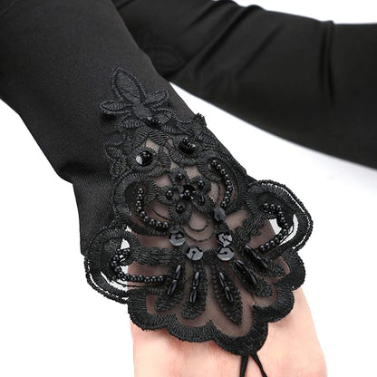 Vintage Satin Long Gloves with Embroidery