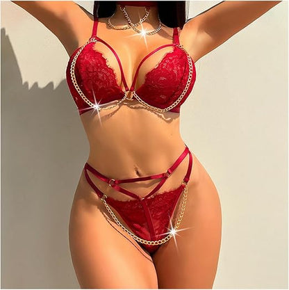 Red Lace Chain Bikini/Lingerie Set